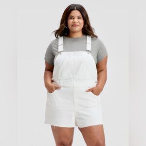 Source Unknown White Denim Overalls Relaxed Fit
